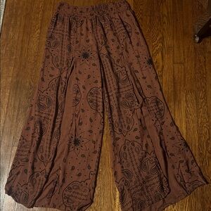 Brown Paisley Wide Leg Pants
